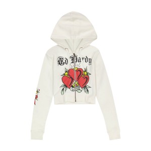 Ed Hardy 3 Hearts Cropped Hoodie Hoodie Damen Grau | GXZKQ-1862