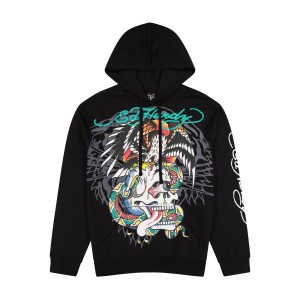 Ed Hardy Battle Skull Black Pullover Hoodie Hoodie Herren Schwarz | LYEJW-3065