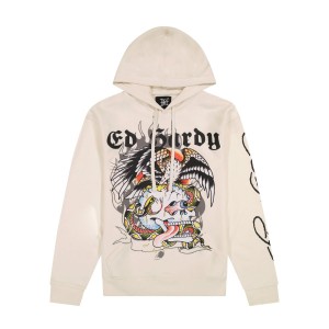 Ed Hardy Battle Skull Mens Hoodie Hoodie Herren Weiß | RYUOB-4610