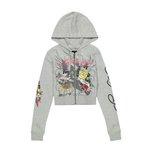 Ed Hardy Brave Eagle Cropped Hoodie Hoodie Damen Grau | LKJGY-0569