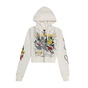 Ed Hardy Brave Eagle Cropped Hoodie Hoodie Damen Weiß | SEIHP-9507