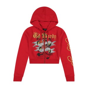 Ed Hardy Broken Hearts Cherry Zip Front Cropped Hoodie Hoodie Damen Rosa | RSIBO-5293
