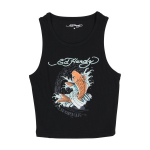 Ed Hardy Cali Koi Rib Tank Top Muskelshirt Damen Schwarz | DTPWO-7956