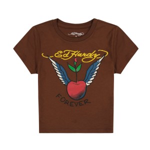 Ed Hardy Cherry Wings Baby Tee Baby Tees Damen Cocoa | RFQOM-8930
