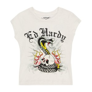 Ed Hardy Cobra Burnout Cap Sleeve Tee Baby Tees Damen Weiß | TWEGP-4812