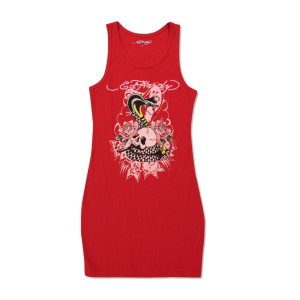 Ed Hardy Cobra Rib Tank Dress Kleid Damen Rot | AWCPZ-8930