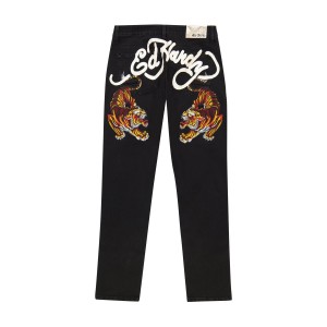Ed Hardy Crawling Tiger Slim Taper Jean Denim Herren Schwarz | OHGIZ-0967