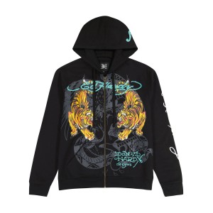 Ed Hardy Crawling Tigers Hoodie Hoodie Herren Schwarz | HEJMO-0758