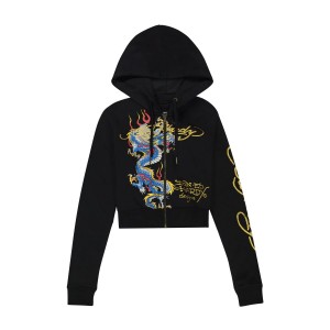 Ed Hardy Cropped Dragon Hoodie Unterteile Damen Schwarz | LJNXT-1398