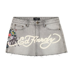 Ed Hardy Cross Denim Mini Skirt Unterteile Damen Grau Waschen | OUHDB-4259