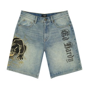 Ed Hardy Crouching Panther Skater Shorts Denim Herren Hell | PDAGK-7430