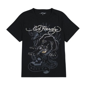 Ed Hardy Crouching Panther Tee T-shirts Herren Schwarz | RZFOQ-8961