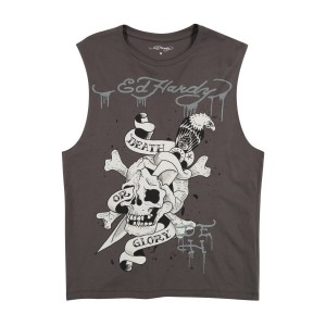 Ed Hardy DG Skull Mens Cut Off Tee T-shirts Herren Grau | ROHIV-5718