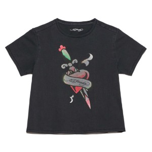 Ed Hardy Dagger Heart Cropped Tee Baby Tees Damen Schwarz | JFOCL-5630