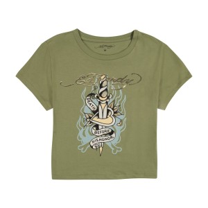 Ed Hardy Death Before Dishonor Baby Tee Baby Tees Damen Olivgrün | MVAND-3452