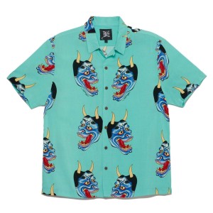 Ed Hardy Devil Face Camp Shirt Hemd Herren Helltürkis | RITYP-4961