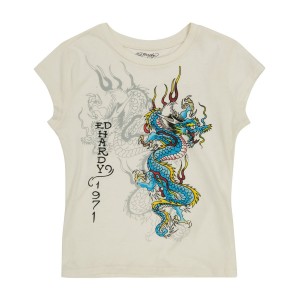 Ed Hardy Dragon Cap Sleeve Tee Baby Tees Damen Weiß | YBGEH-4502