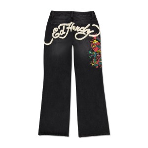 Ed Hardy Dragon Low Waist Baggy Jean Denim Damen Schwarz | YDBIA-5960