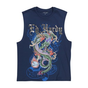 Ed Hardy Dragon Mens Cut Off Tee T-shirts Herren Midnight | RILWU-0875