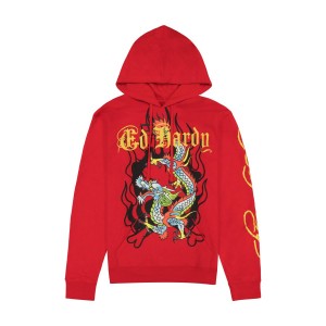 Ed Hardy Dragon Mens Hoodie Hoodie Herren Rot | NSTMZ-5697