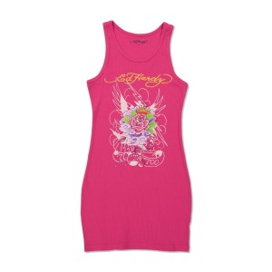 Ed Hardy Eagle Rose Rib Tank Dress Kleid Damen Rosa | DGZJV-0945