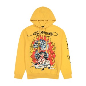 Ed Hardy Fire Tiger Golden Yellow Pullover Hoodie Hoodie Herren Gelb | ETBRP-9743