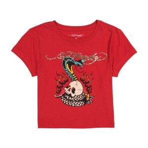 Ed Hardy Flame Cobra Baby Tee Baby Tees Damen Rot | QAJVH-9041