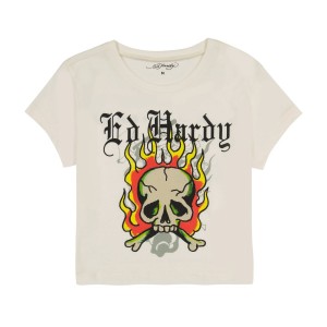 Ed Hardy Flame Skull Baby Tee Baby Tees Damen Weiß | ESVYP-3705