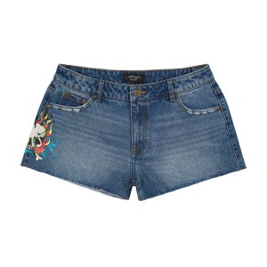 Ed Hardy Flame Skull Denim Shorts Unterteile Damen Retro Medium | AEZLN-6581