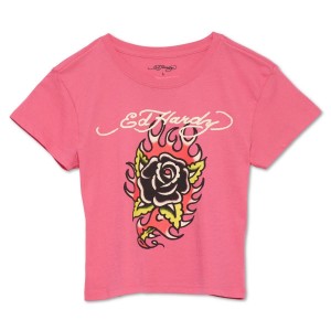 Ed Hardy Flaming Rose Y2k Tee Oberteile Damen Rosa | JCDIZ-0471