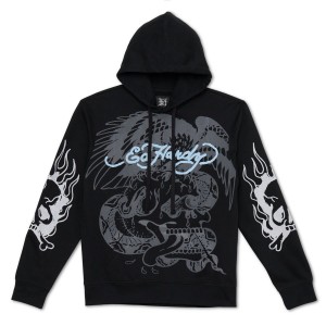Ed Hardy Flaming Skull Hoodie Hoodie Herren Schwarz | VKFNY-8697