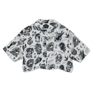 Ed Hardy Flashboard Cropped Camp Shirt (Wh) Oberteile Damen Weiß | HYIKG-8624