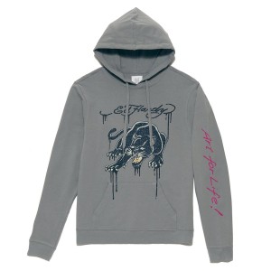 Ed Hardy Glitter Crouching Panther Hoodie Hoodie Herren Grau | MEHZG-3609