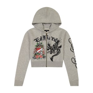 Ed Hardy Heart Roses Cropped Hoodie Hoodie Damen Grau | NAVEI-4708