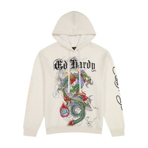 Ed Hardy Japan Dragon Ivory Pullover Hoodie Hoodie Herren Weiß | CLJRH-5903