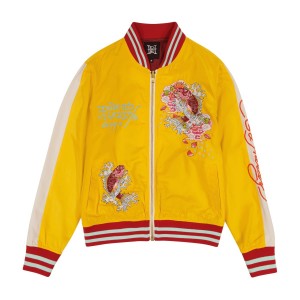 Ed Hardy Koi Cranes Souvenir Jacket Oberbekleidung Herren Gold Weiß | WVMDY-9403