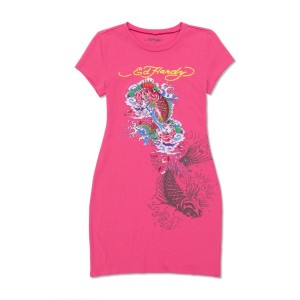 Ed Hardy Koi Fish Baby Tee Dress Kleid Damen Rosa | FQADU-4203