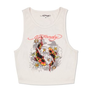 Ed Hardy Koi Fish Rib Knit Tank Muskelshirt Damen Weiß | CBEGY-4375