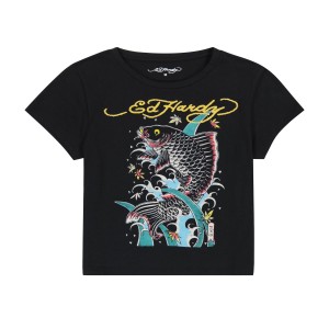 Ed Hardy Koi Splash Baby Tee Baby Tees Damen Schwarz | WOGYZ-4587