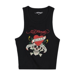 Ed Hardy LKS Black Rib Tank Top Muskelshirt Damen Schwarz | LGQPM-5247