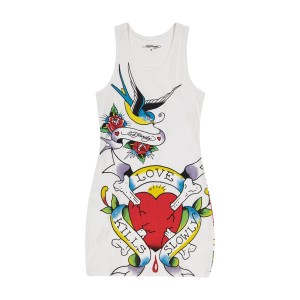 Ed Hardy LKS Heart Rib Tank Dress Kleid Damen Weiß | UKGDZ-5864