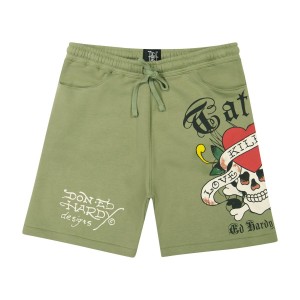 Ed Hardy LKS Skull Fleece Short Unterteile Herren Olivgrün | VHXIK-4782