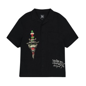 Ed Hardy LKS Skull Mens Camp Shirts Hemd Herren Schwarz | JPZVT-8472