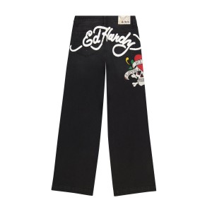 Ed Hardy LKS Skull Wide Leg Jean Denim Damen Schwarz | ATCJM-8056
