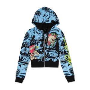 Ed Hardy LKS Skull Zip Cropped Fleece Hoodie Hoodie Damen Schwarz | WFMPU-8197