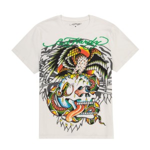 Ed Hardy Layered Tiger Battle Skull Tee T-shirts Herren Cloud Dancer | EMHFL-1540