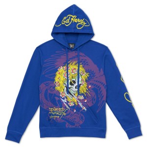 Ed Hardy Lightning Skull Hoodie Hoodie Herren Tiefesblau | PHBKG-4970