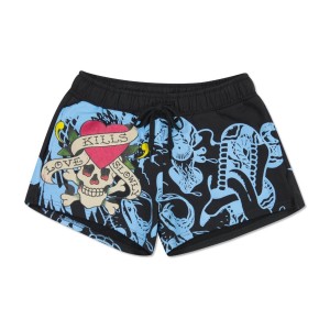 Ed Hardy NYC Skull Fleece Sweatshort Unterteile Damen Schwarz | DGOMW-3648
