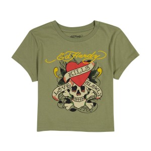 Ed Hardy Olive LKS Baby Tee Baby Tees Damen Olivgrün | MAIFD-9106