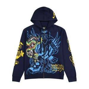 Ed Hardy Panther Bulldog Hoodie Hoodie Herren Midnight | ABUKJ-7934